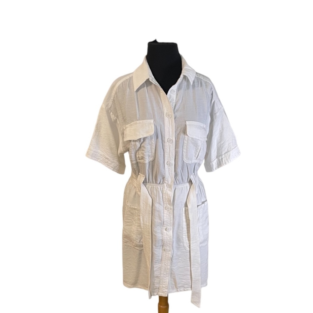 Frnch‎ Paris White  Cargo Buttoned Down Shirt Women's Dress M/L